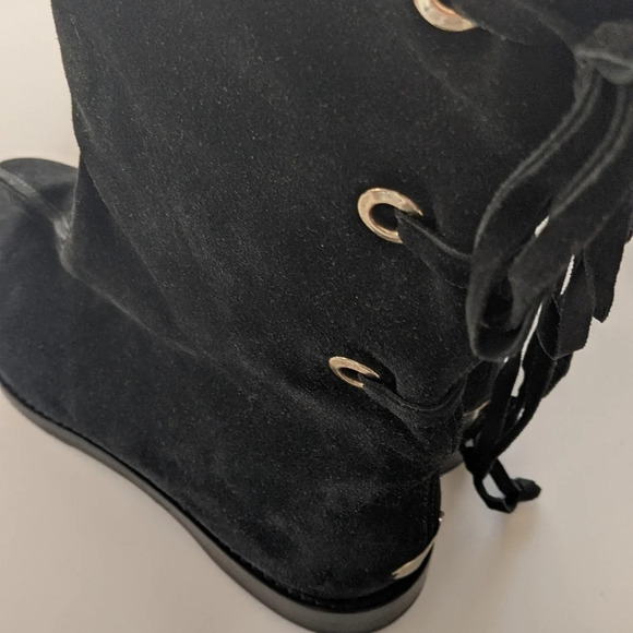 Jimmy Choo suede winter fur lined back tie slouchy mid shin Boot New - Picture 10 of 12